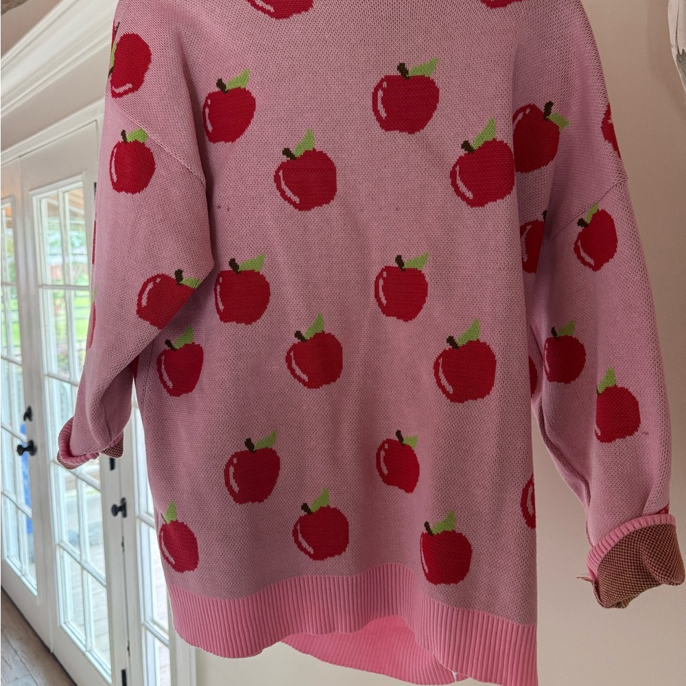 Daisy Pink Apple-Print Crewneck Sweater